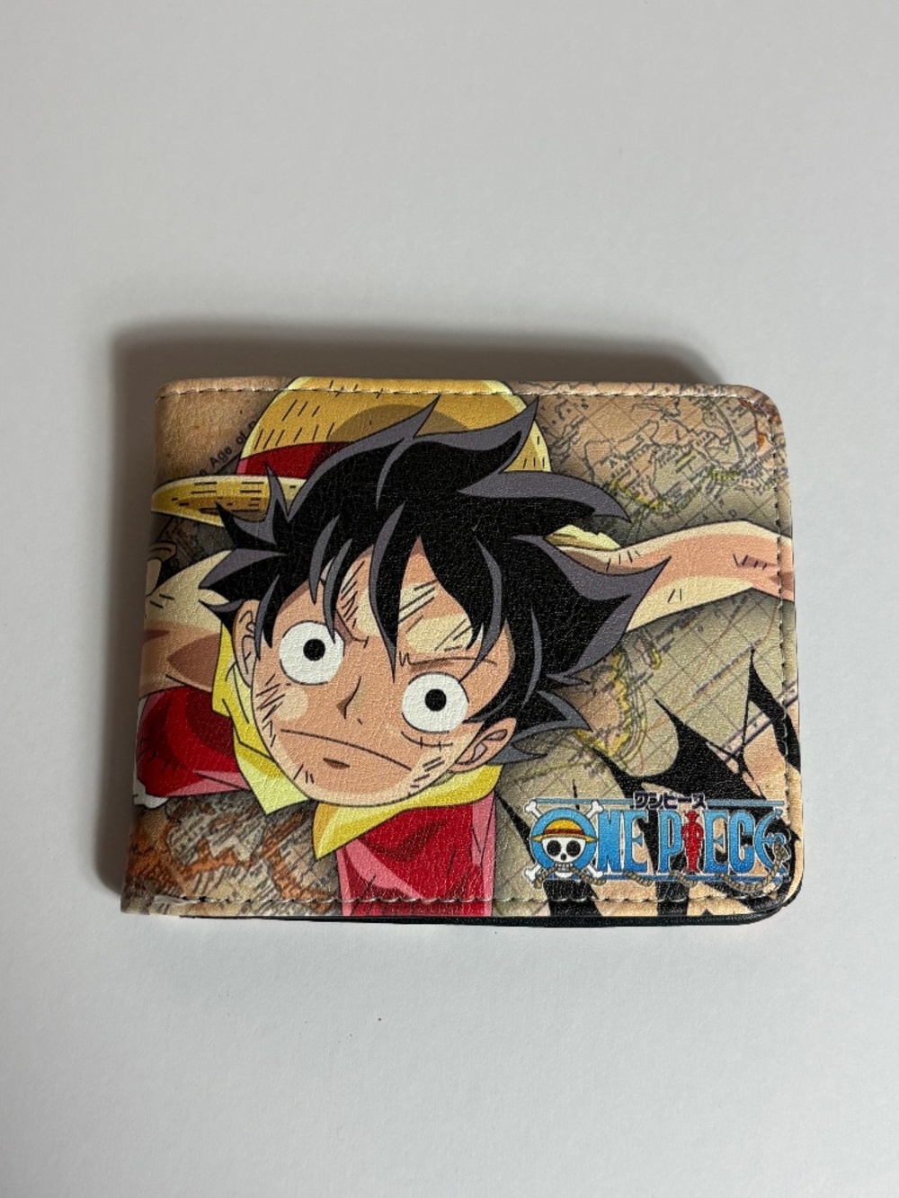 One Piece Luffy Faux Leather Wallet New Tan Red Anime Manga Money